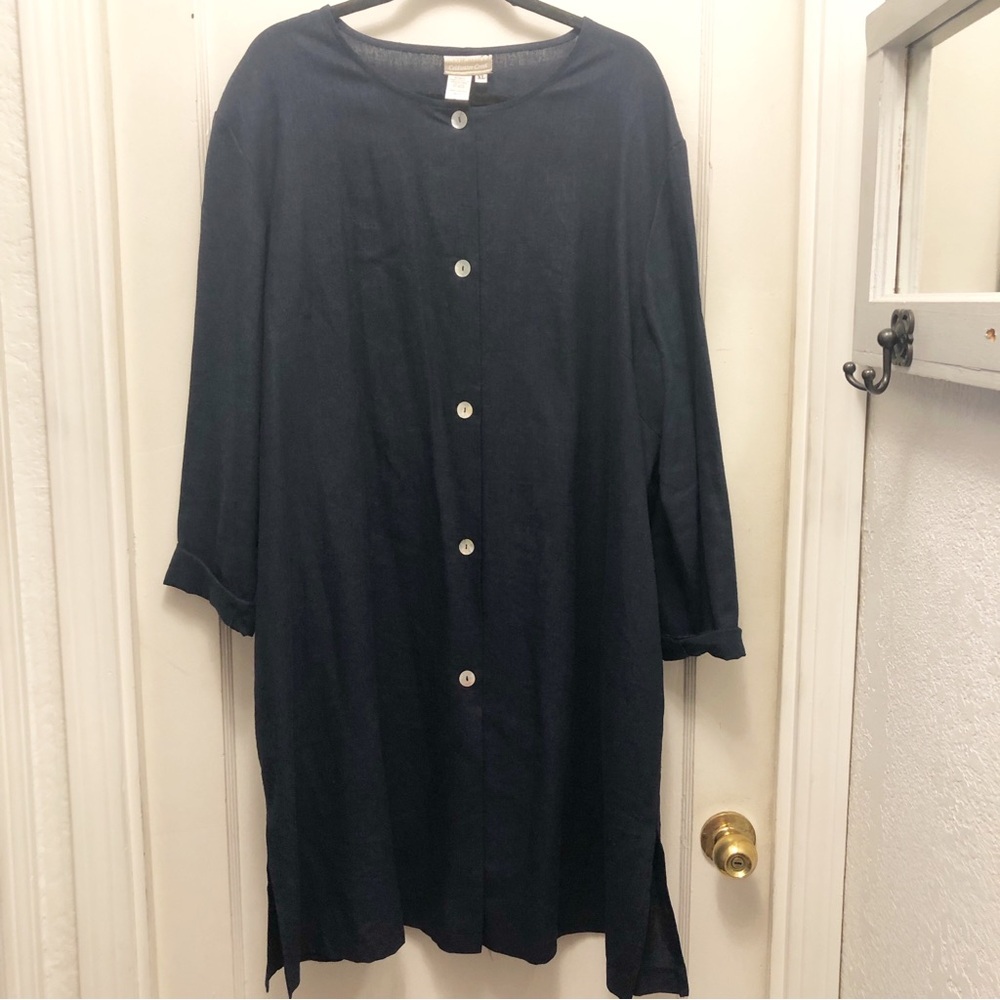 Coldwater Creek Linen Blend Button Down Dress Size XL Color Navy Blue